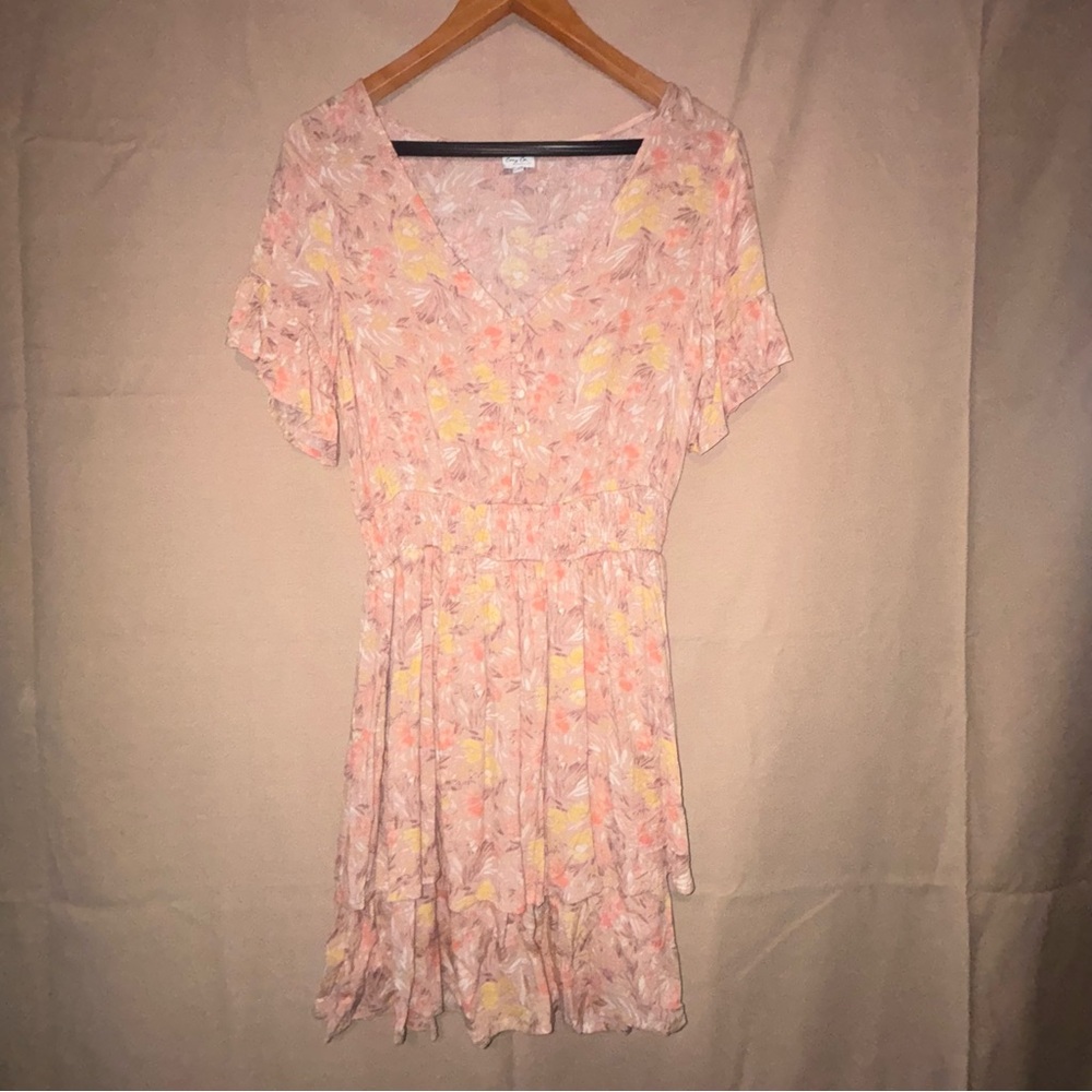Cozy Casual Pink Flutter Sleeve Mini Dress